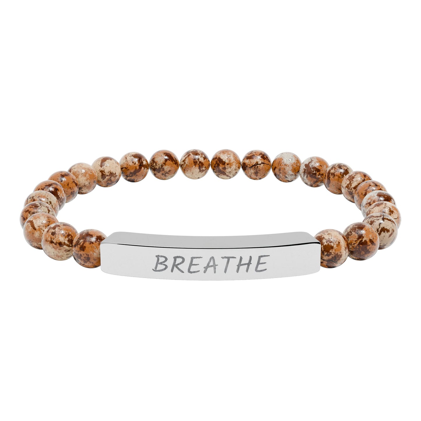 Engraved "Breathe" Natural Stone Stretch Bar Bracelet