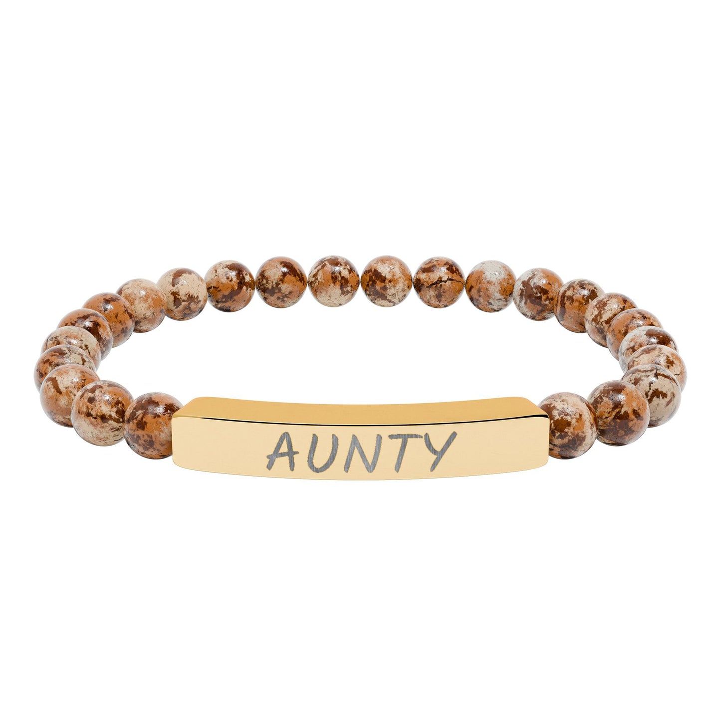 Engraved 'Aunty' Natural Stone Stretch Bar Bracelet