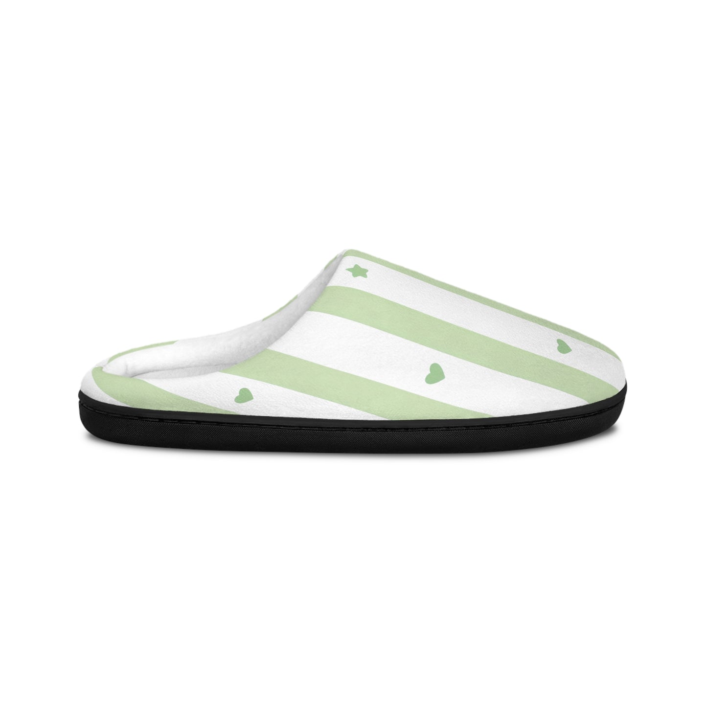 Green Stripe Hearts & Stars Women's Indoor Slippers