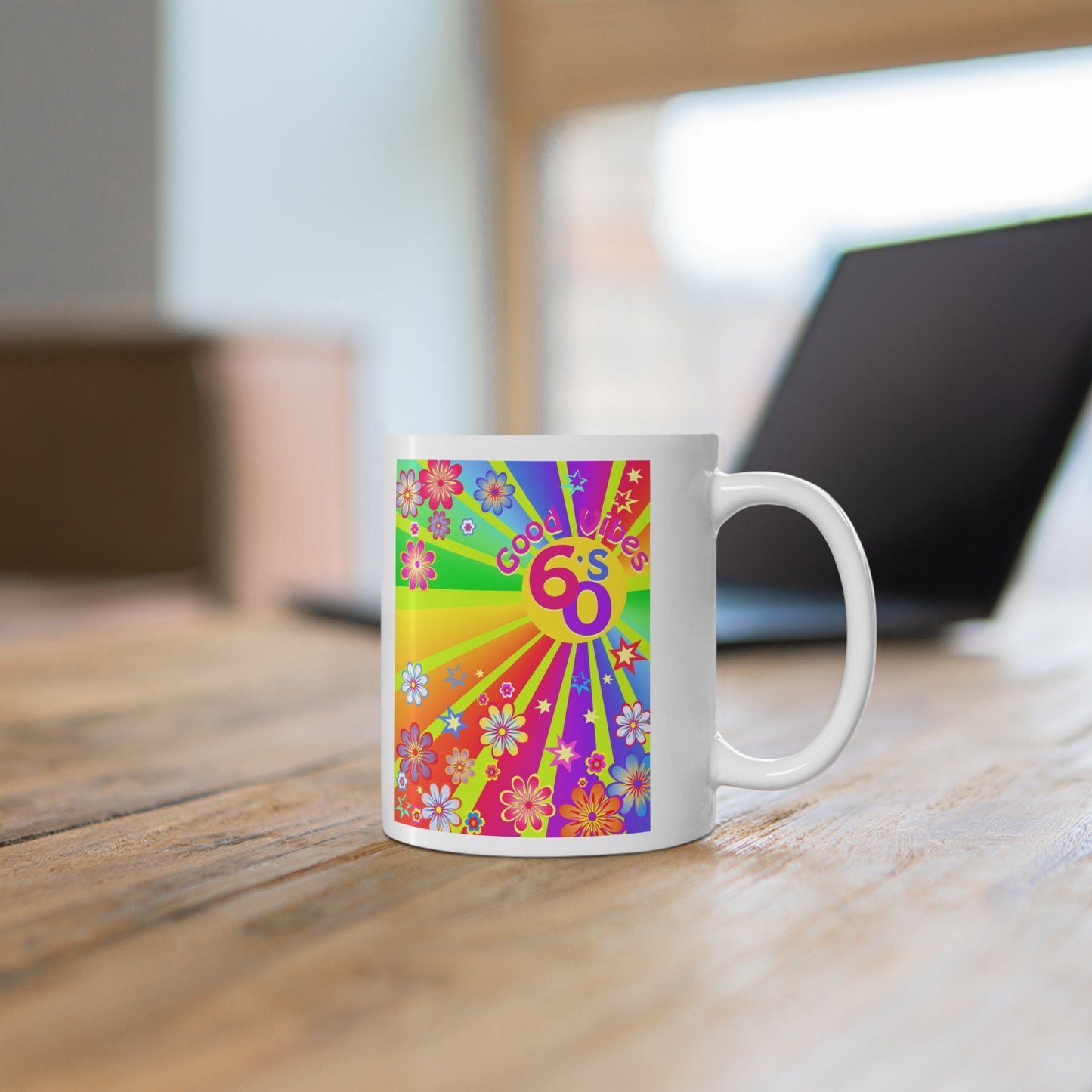 60s Retro Flower Power Ceramic Mug, Coffee Cup