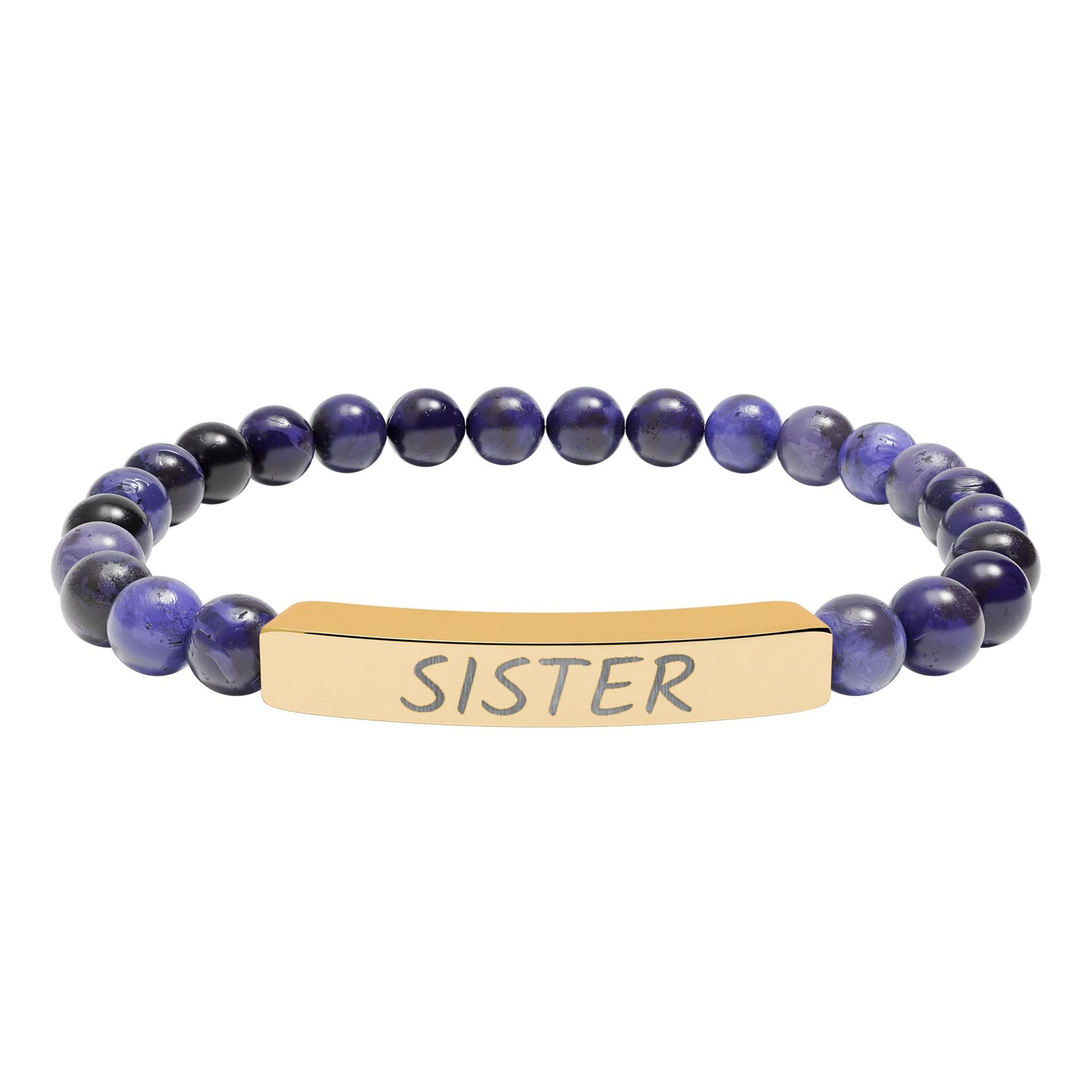 Engraved "Sister" Natural Stone Stretch Bar Bracelet
