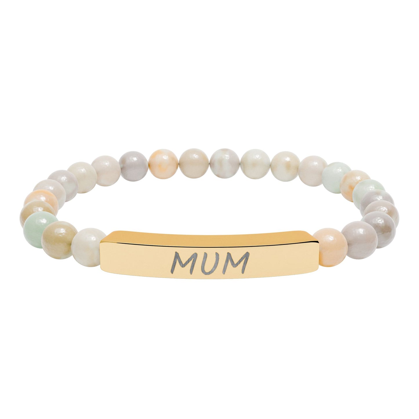 Engraved "Mum" Natural Stone Stretch Bar Bracelet