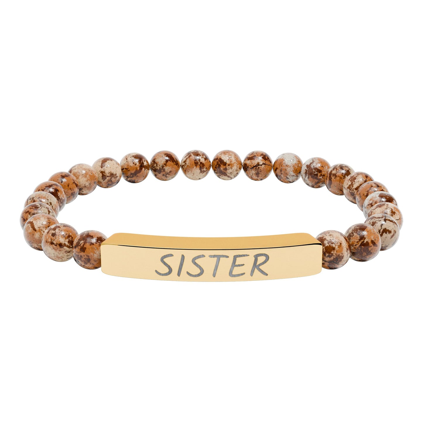 Engraved "Sister" Natural Stone Stretch Bar Bracelet