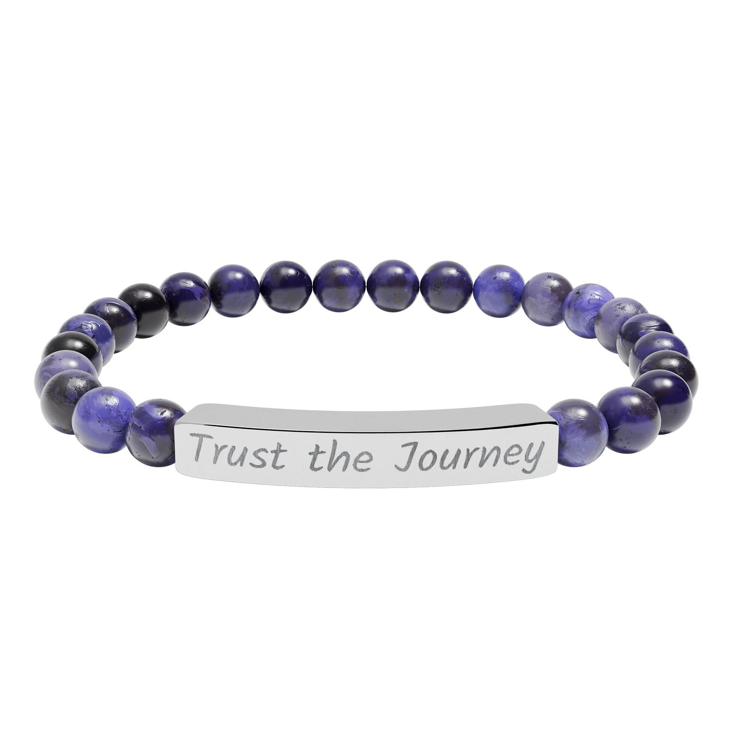 Engraved "Trust the Journey" Natural Stone Stretch Bar Bracelet