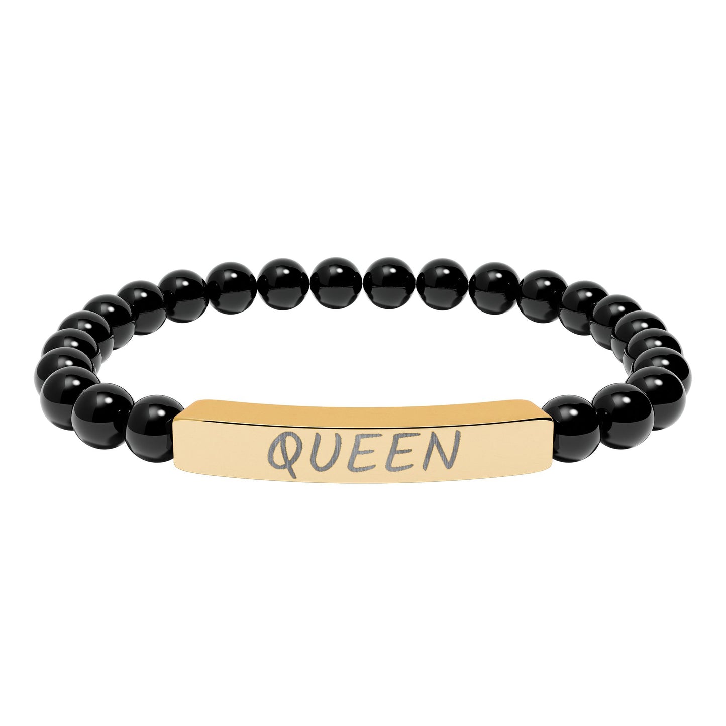 Engraved "Queen" Natural Stone Stretch Bar Bracelet