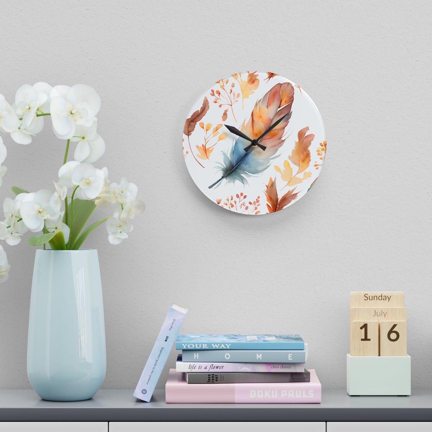 Rusty's Feather Acrylic Wall Clock
