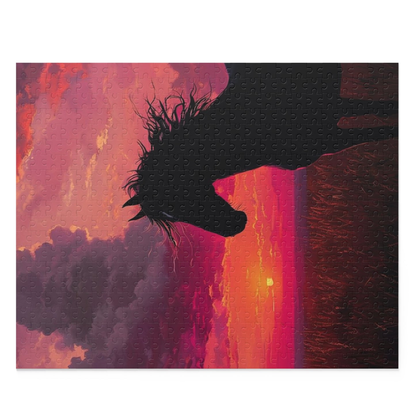 Horse Silhouette with Sunset 500 Piece Jigsaw Puzzle