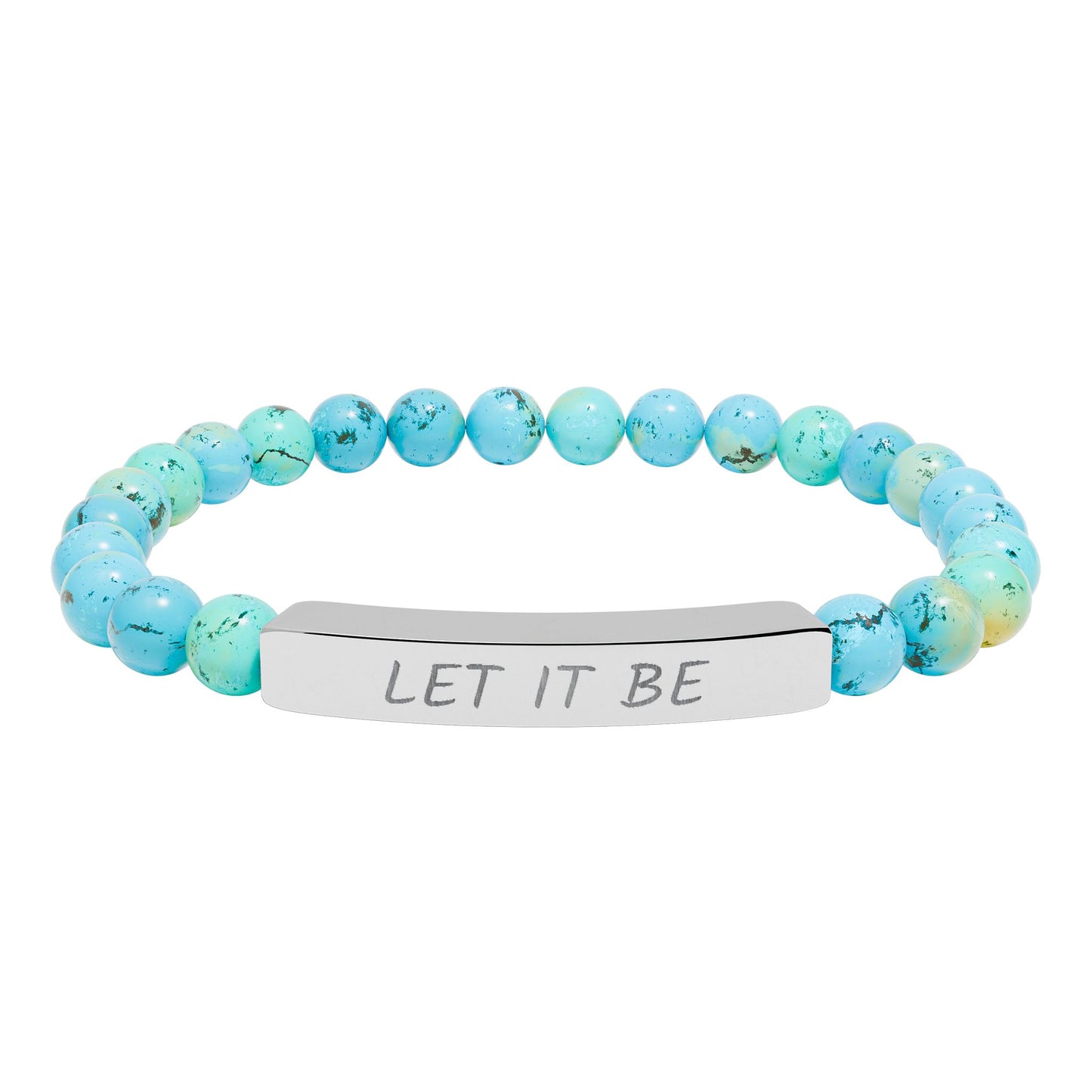 Engraved "Let It Be" Natural Stone Stretched Bar Bracelet