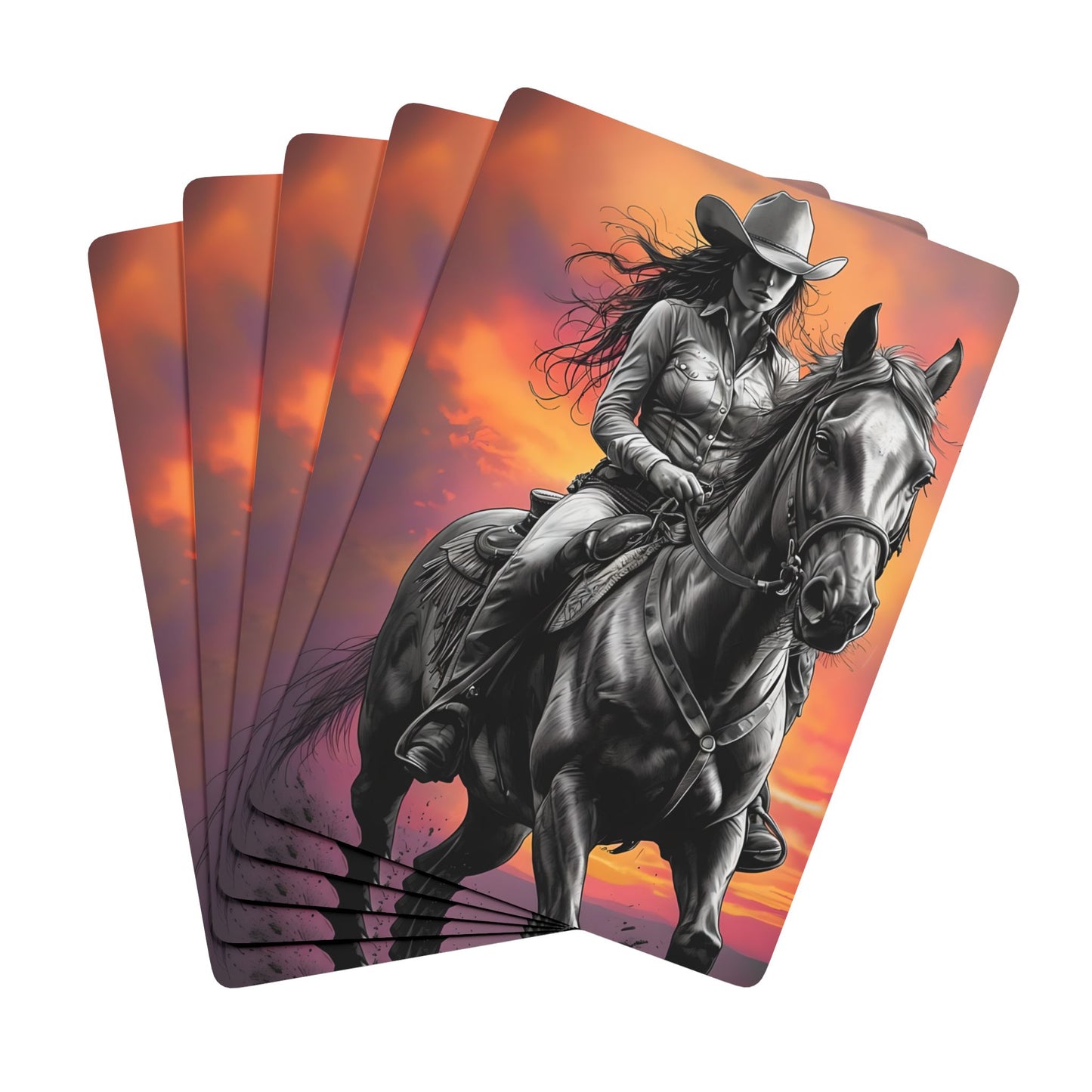 Cowgirl & Horse Sunset Playing Cards