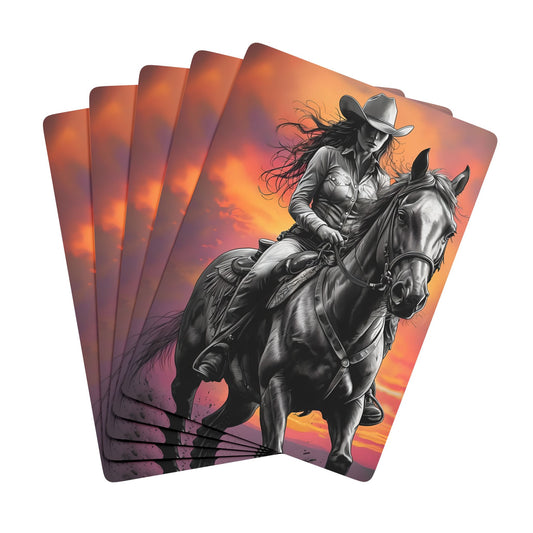 Cowgirl & Horse Sunset Playing Cards