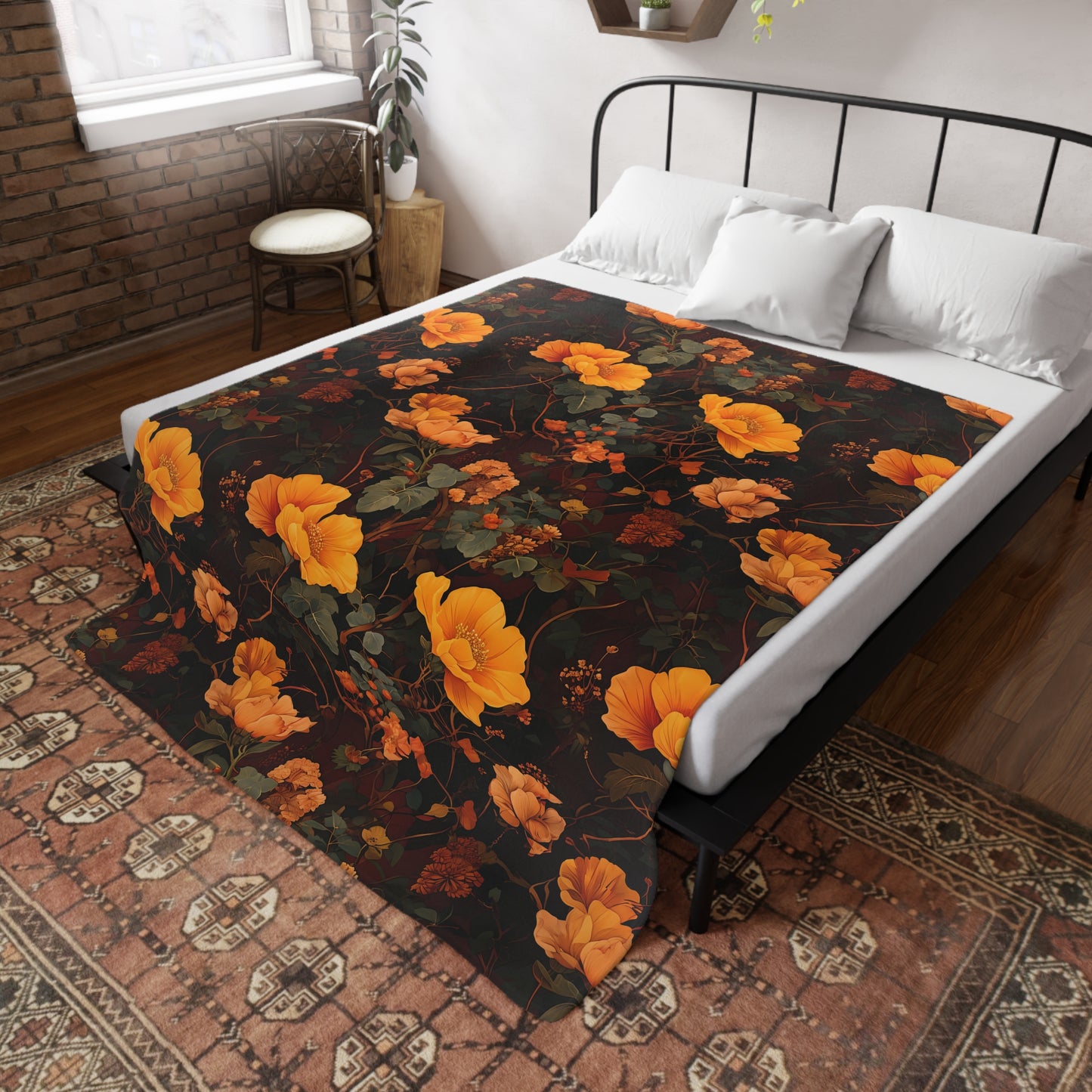 Gia's Golden Floral Plush Fleece Blanket