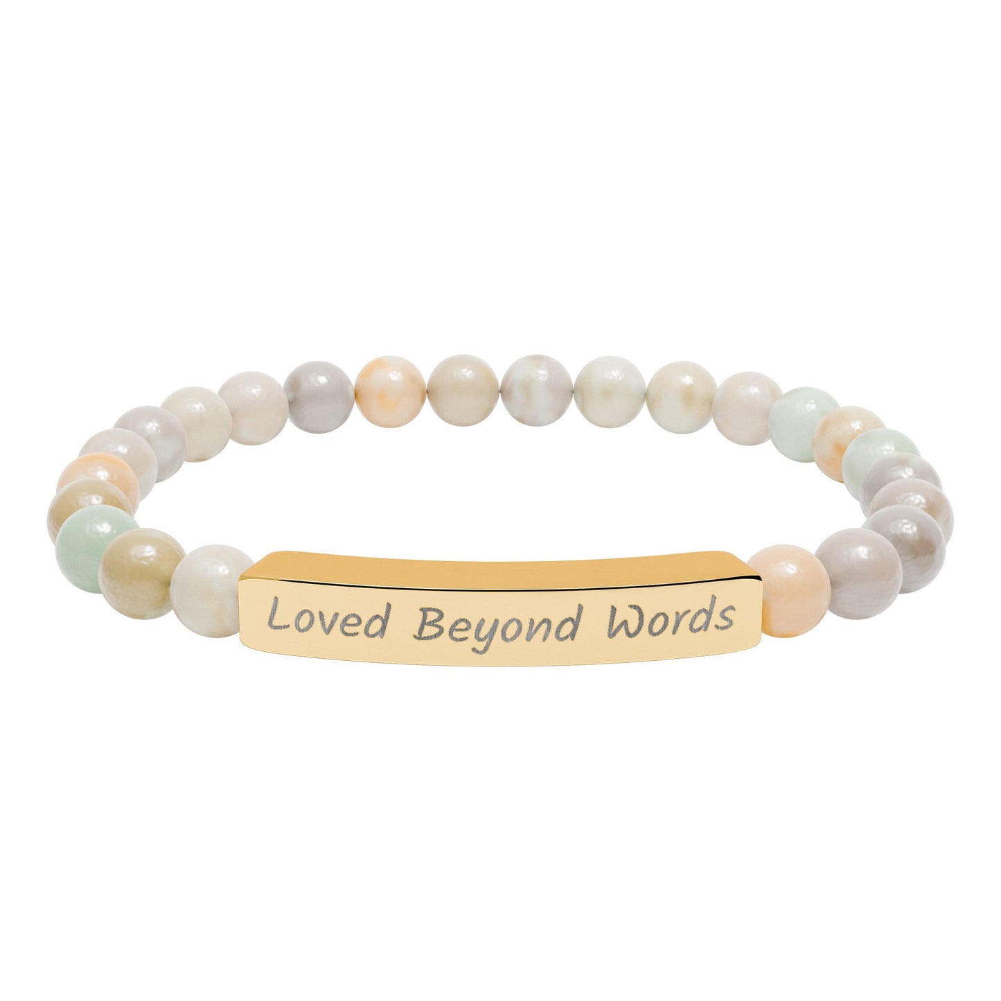 Engraved "Loved Beyond Words" Natural Stone Stretch Bar Bracelet