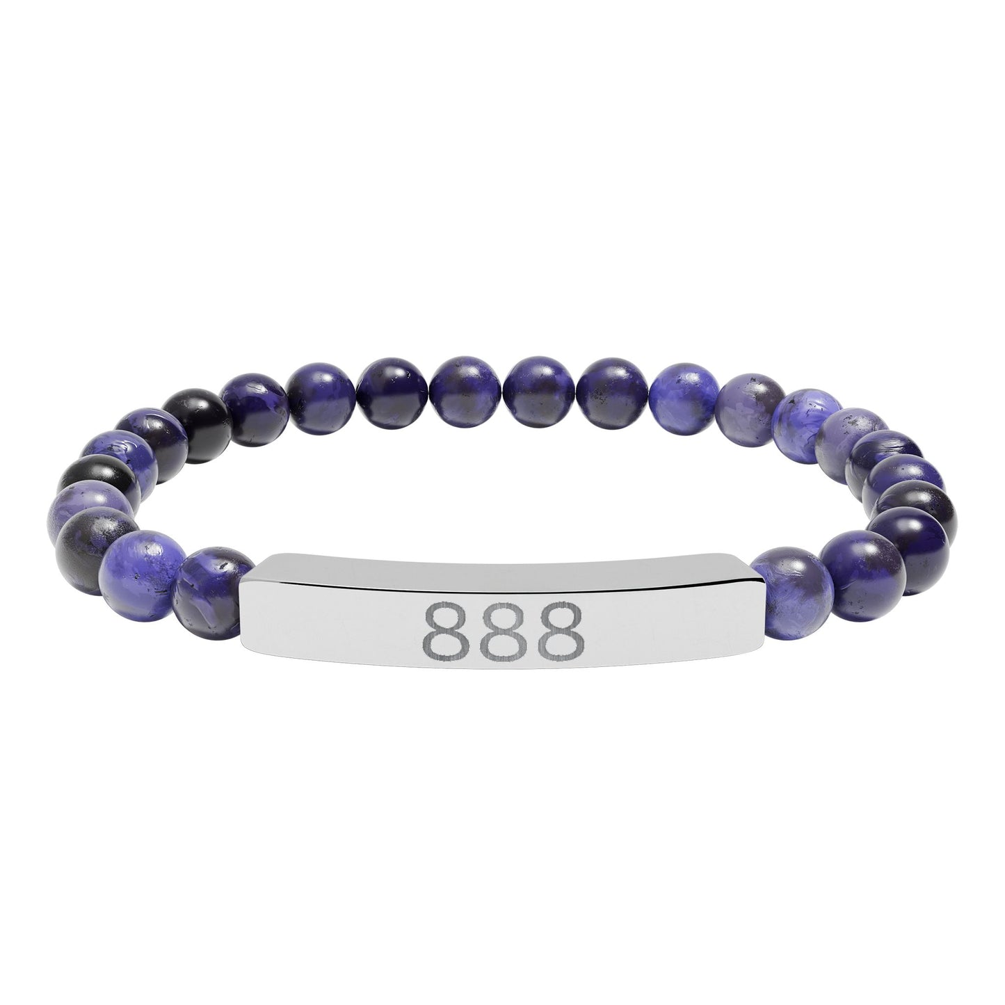 Engraved 888 Natural Stone Stretch Bar Bracelet