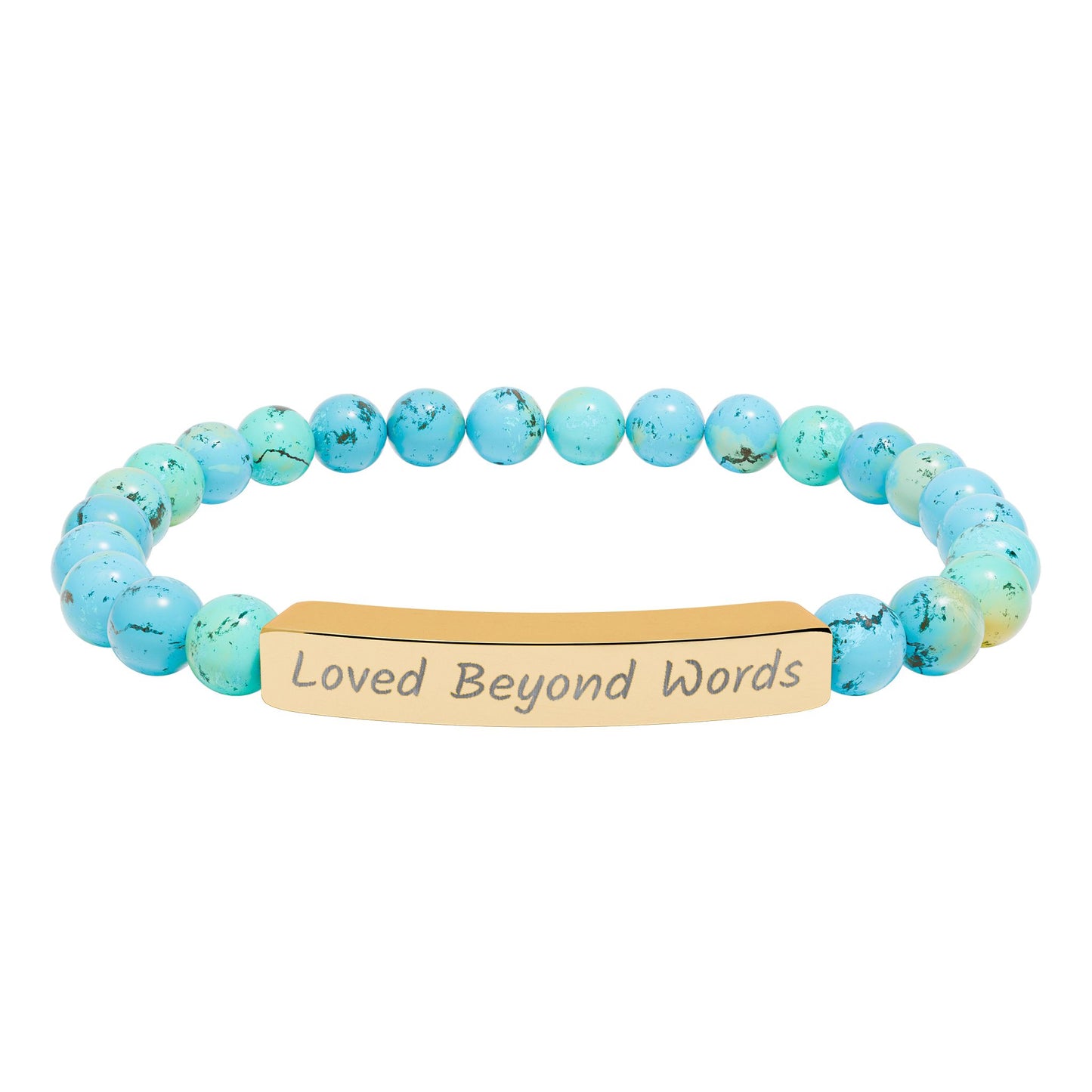 Engraved "Loved Beyond Words" Natural Stone Stretch Bar Bracelet
