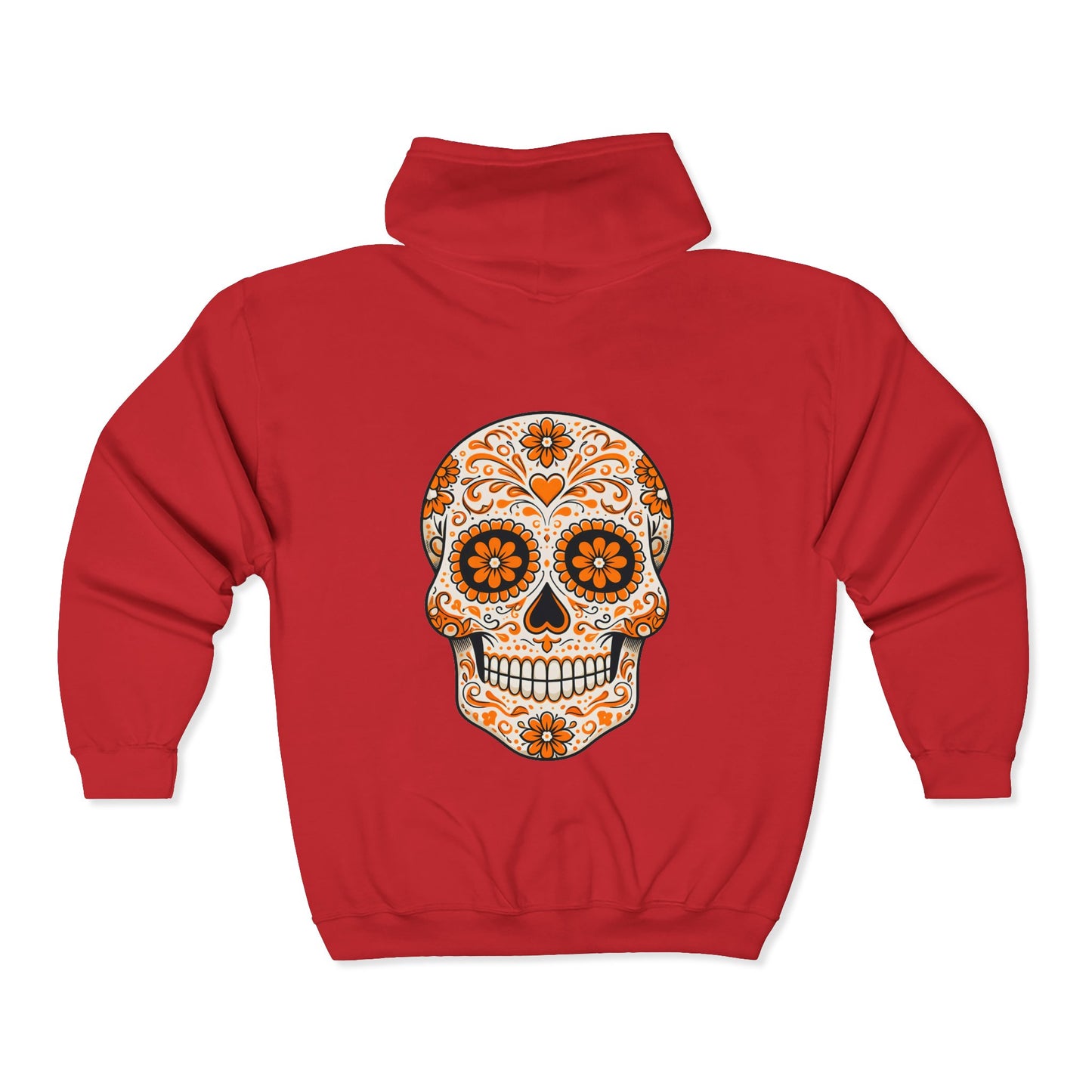 Orange Sugar Skull Full Zip Sweatshirt - Hooded