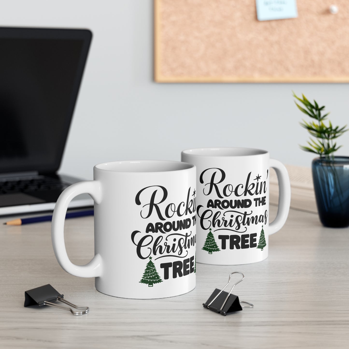 Rae's Rockin' Around the Christmas Tree Ceramic Mug, Coffee Cup