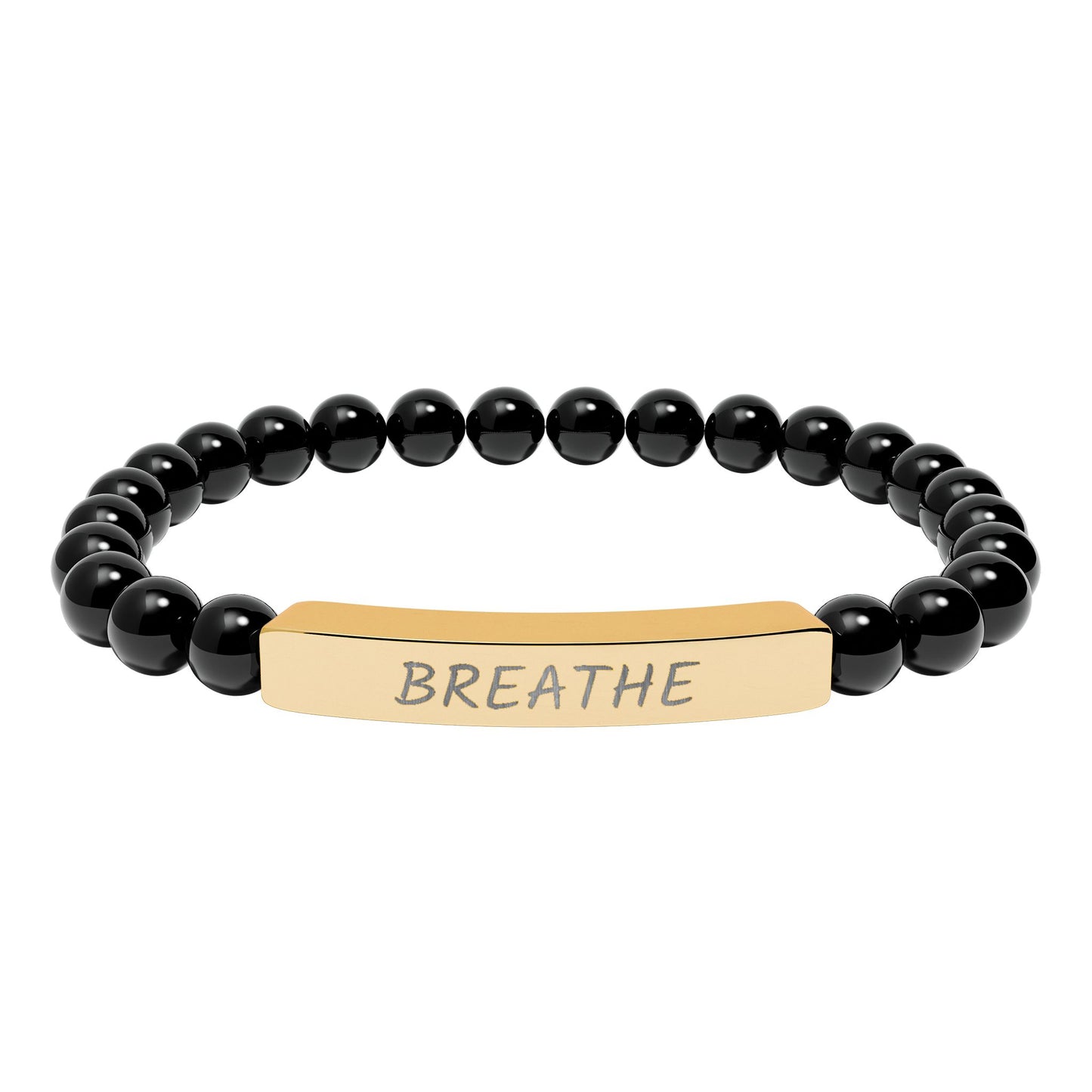 Engraved "Breathe" Natural Stone Stretch Bar Bracelet