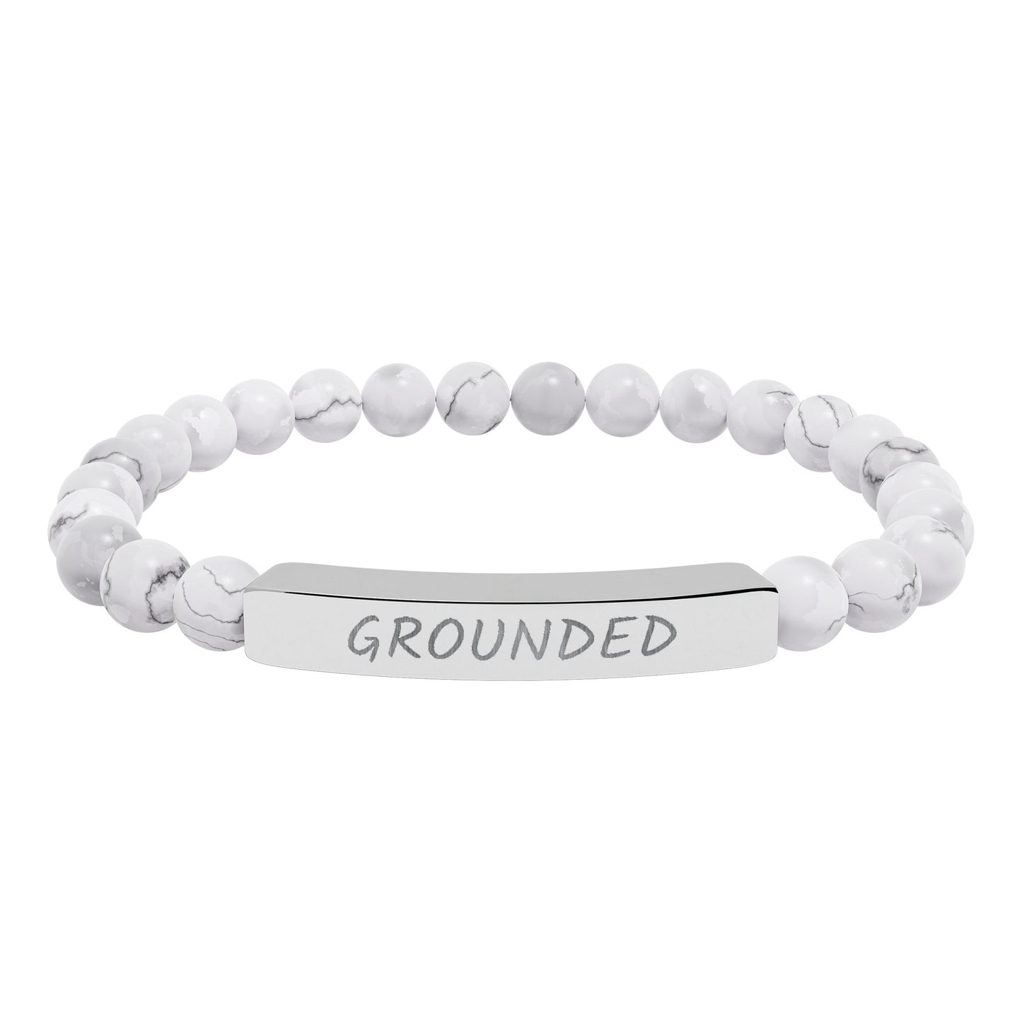 Engraved "Grounded" Natural Stone Stretch Bar Bracelet