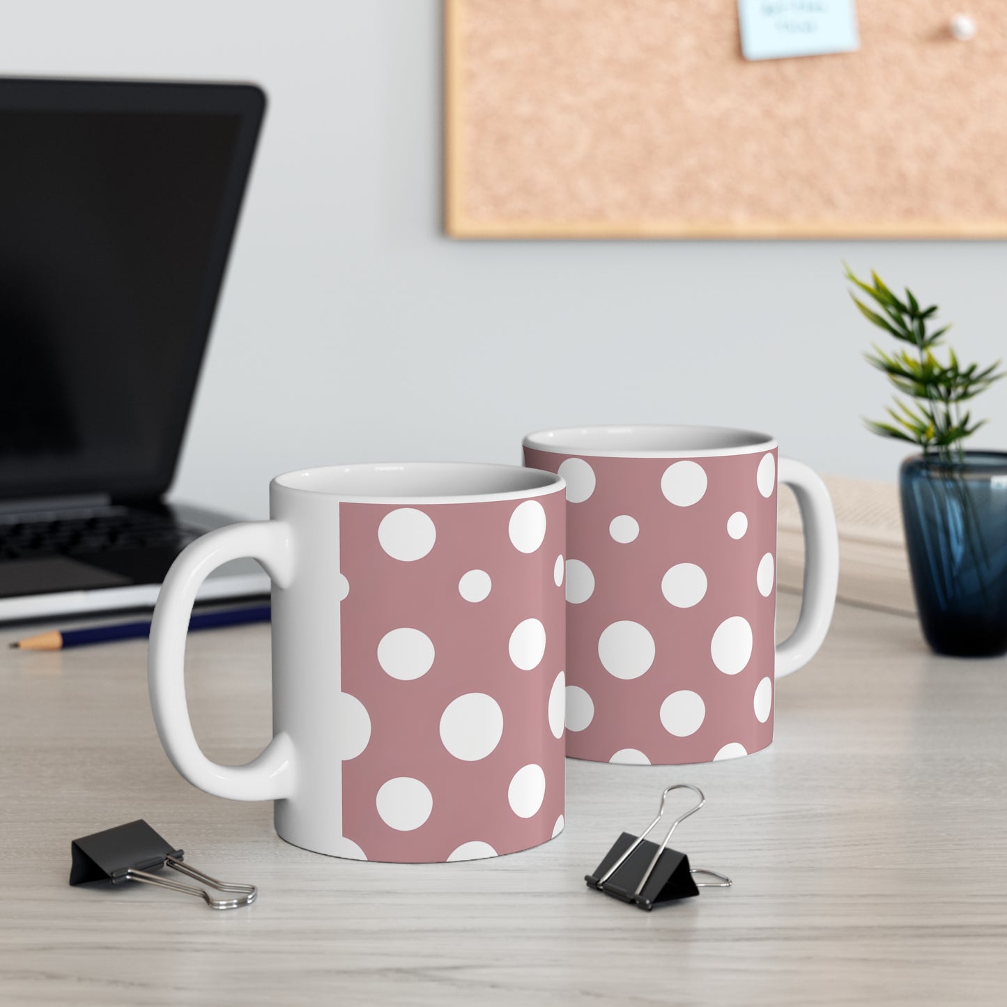 Darla's Dusty Pink Polka Dot Ceramic Mug, Coffee Cup