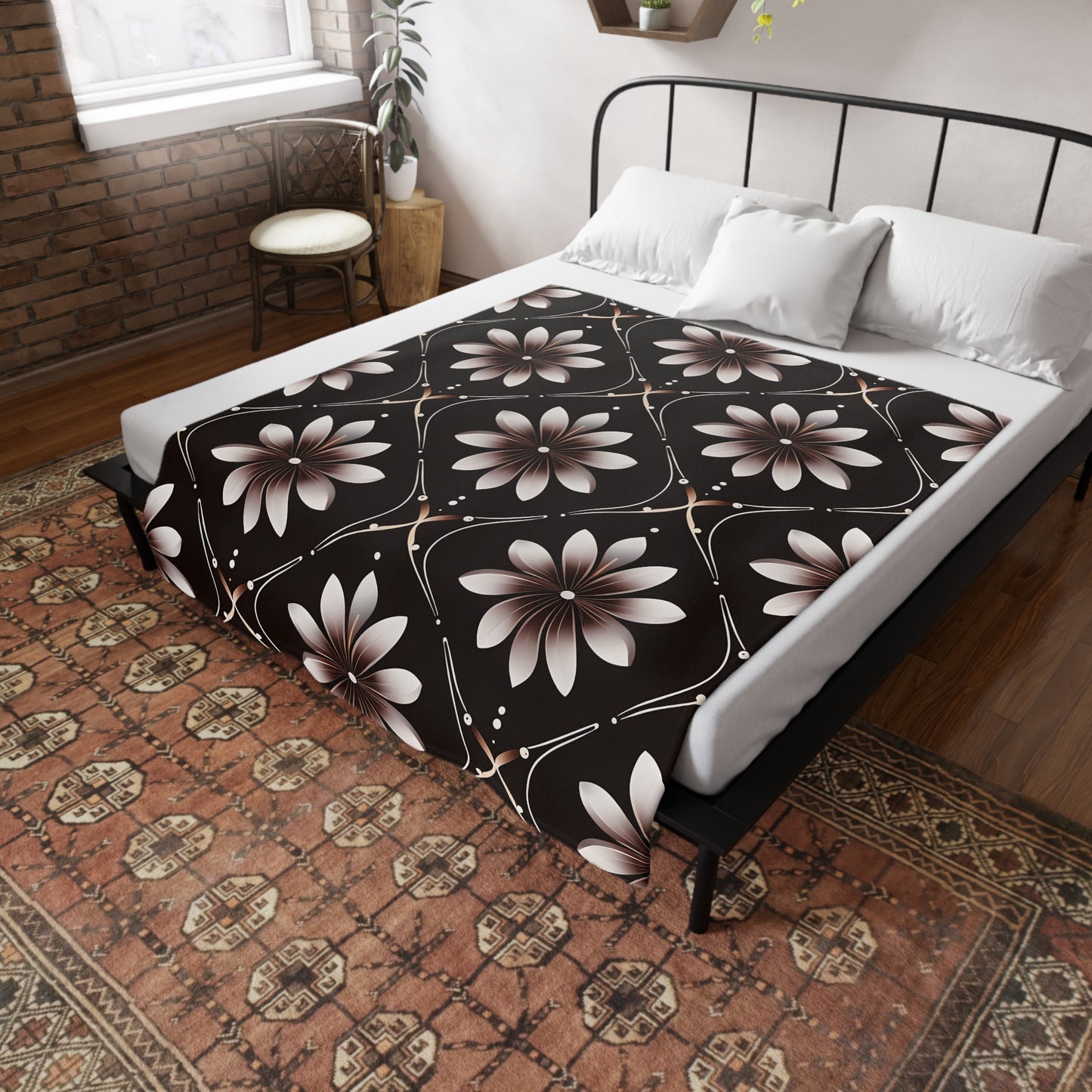 Bonita's Brown Flower Plush Fleece Blanket