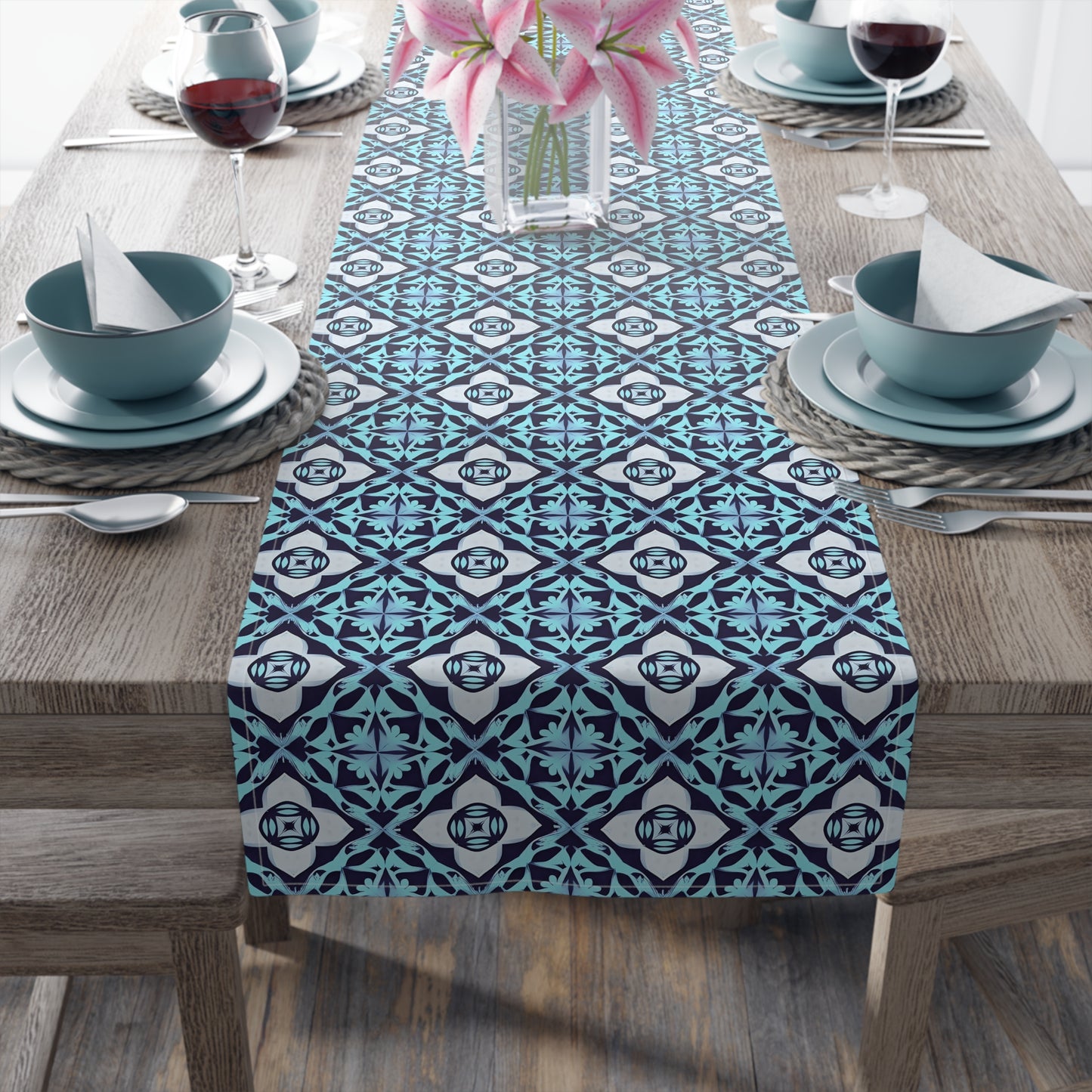 Bailey's Blue Geometric Table Runner