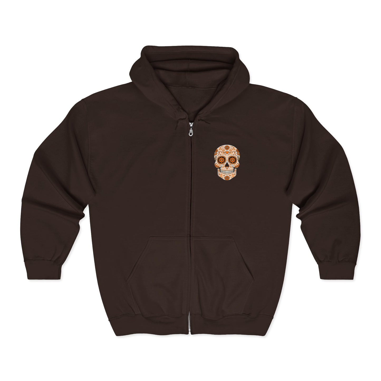 Orange Sugar Skull Full Zip Sweatshirt - Hooded