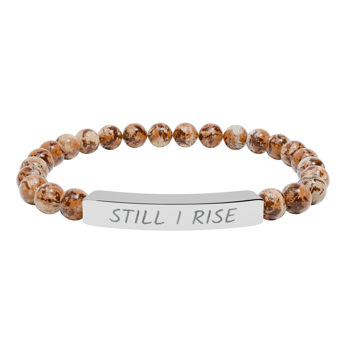 Engraved "Still I Rise" Natural Stone Stretch Bar Bracelet