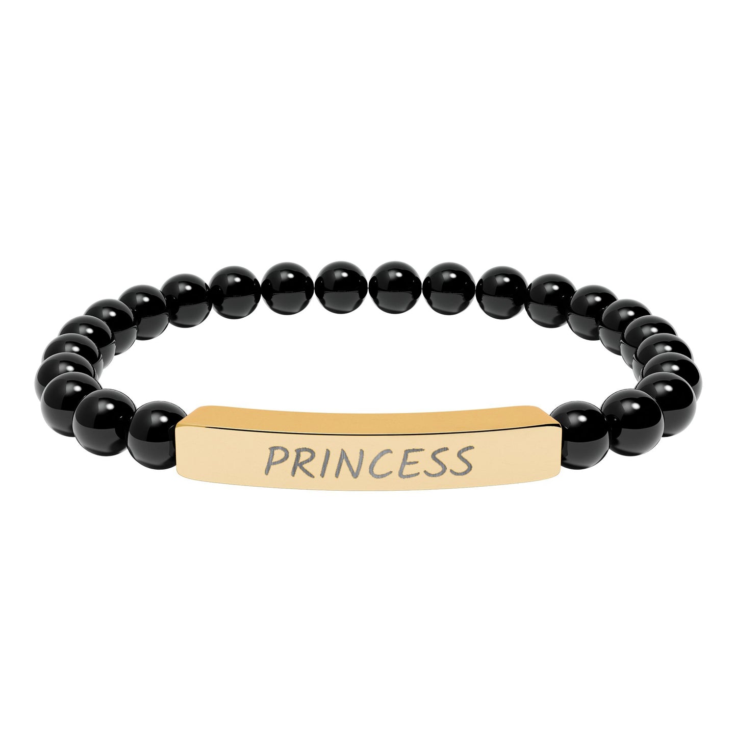 Engraved "Princess" Natural Stone Stretch Bar Bracelet