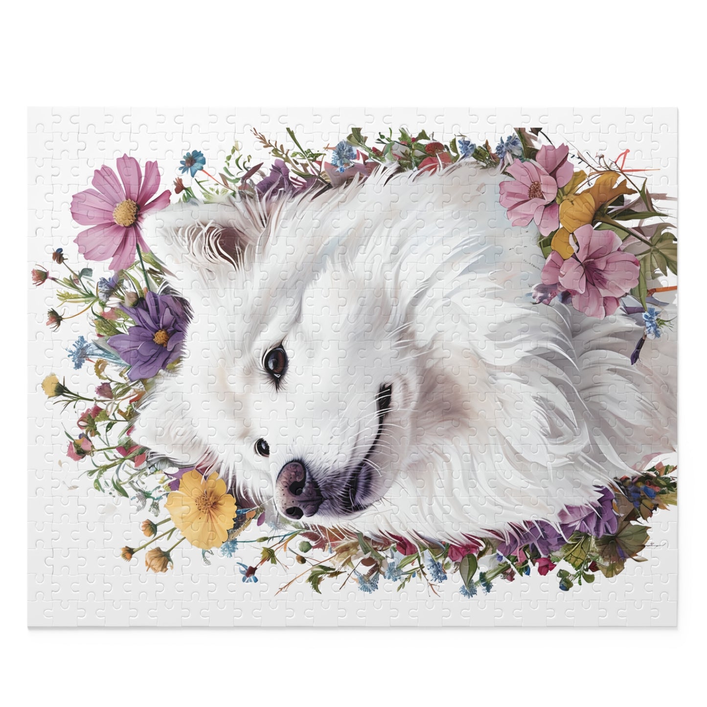 Samoyed & Flowers 500 Piece Jigsaw Puzzle