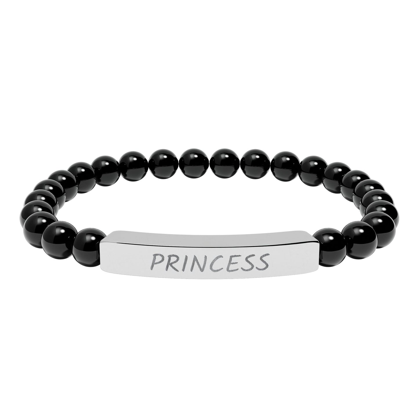 Engraved "Princess" Natural Stone Stretch Bar Bracelet