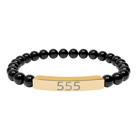 Engraved 555 Natural Stone Stretch Bar Bracelet