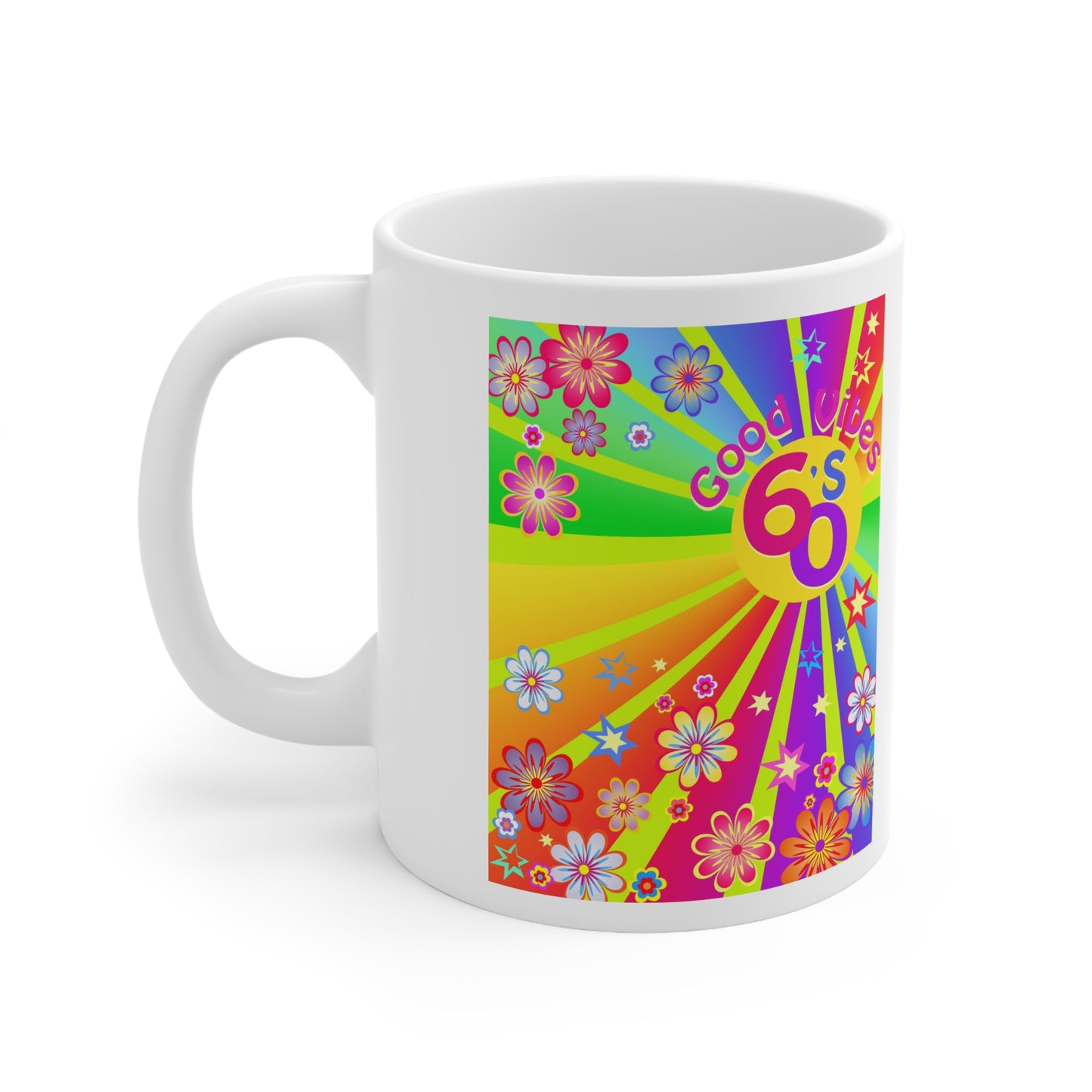 60s Retro Flower Power Ceramic Mug, Coffee Cup
