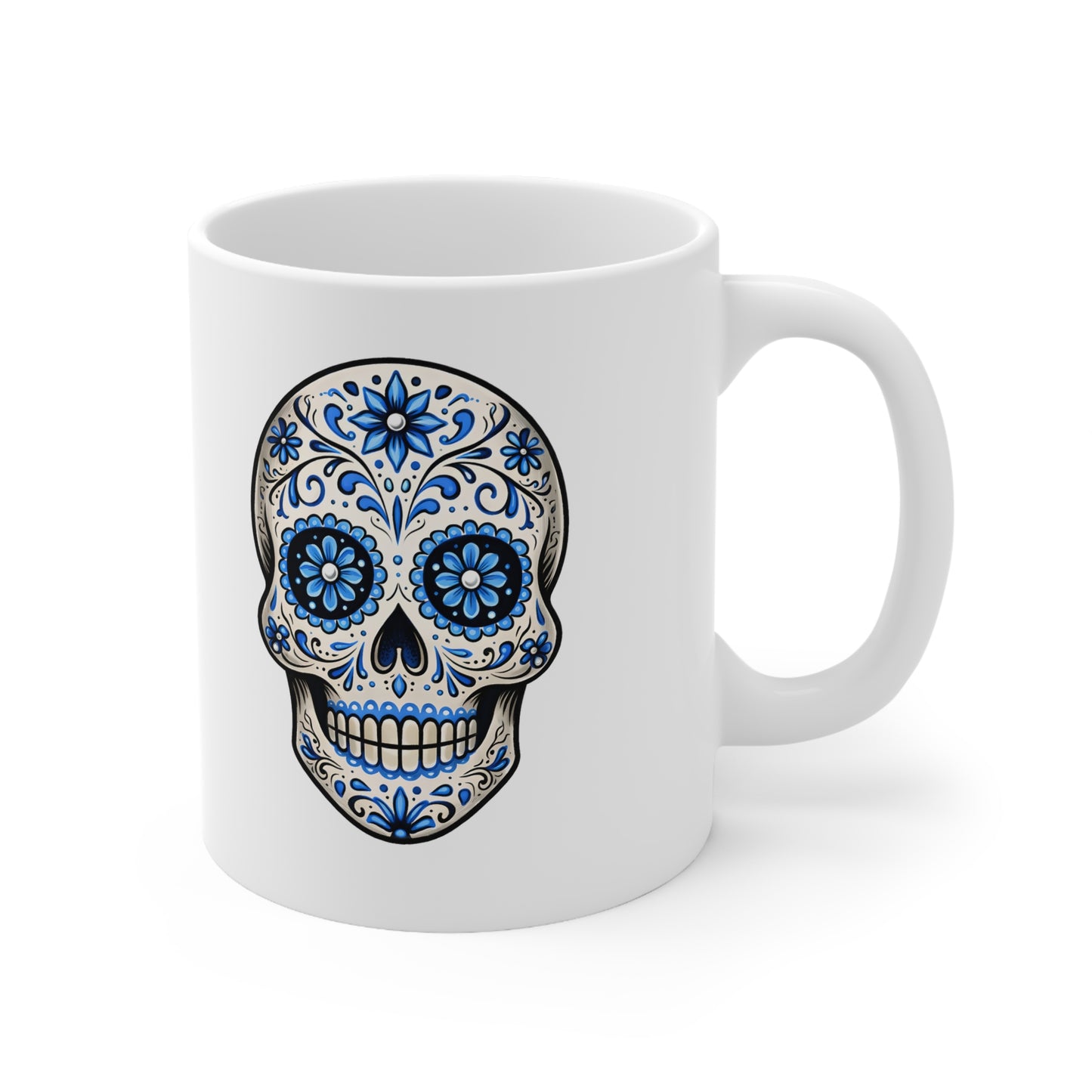 Bess's Blue Sugar Skull Ceramic Mug, Coffee Cup