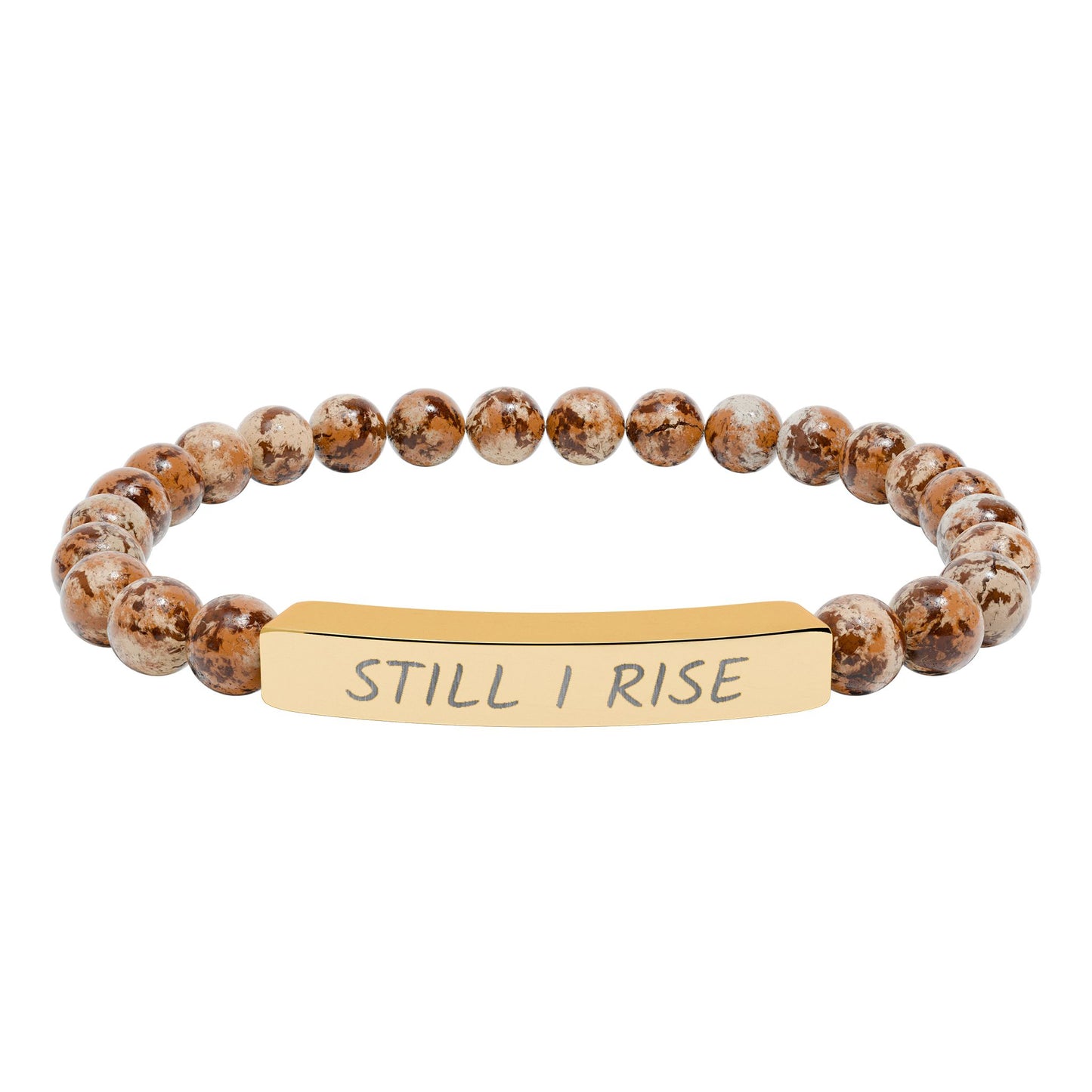 Engraved "Still I Rise" Natural Stone Stretch Bar Bracelet