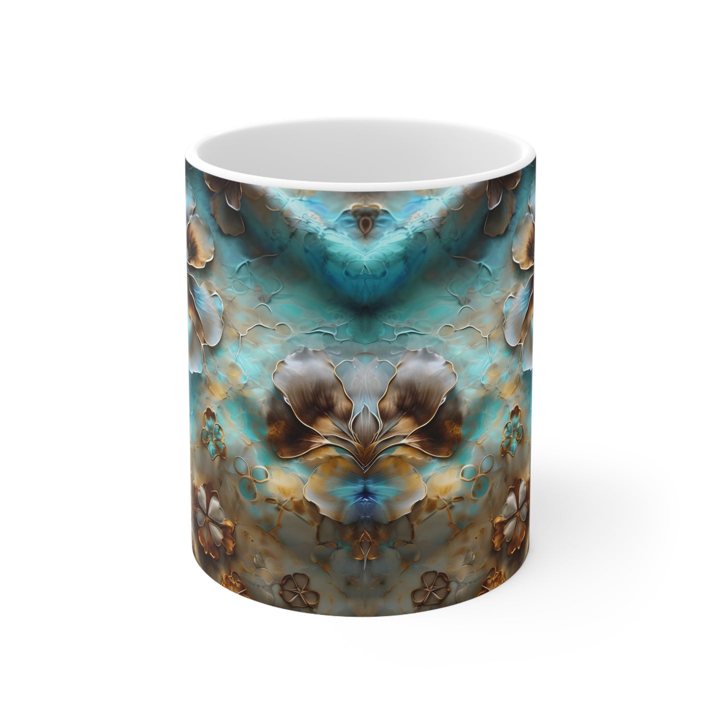 Tate's Turquoise Flower Ceramic Mug, Coffee Cup