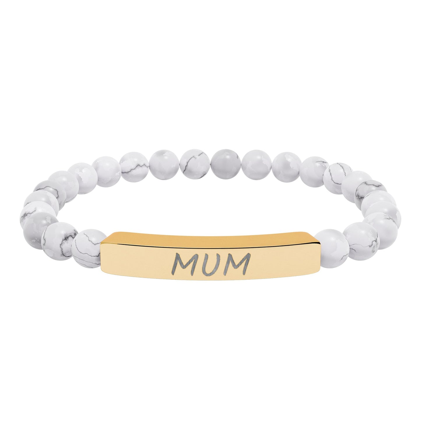 Engraved "Mum" Natural Stone Stretch Bar Bracelet
