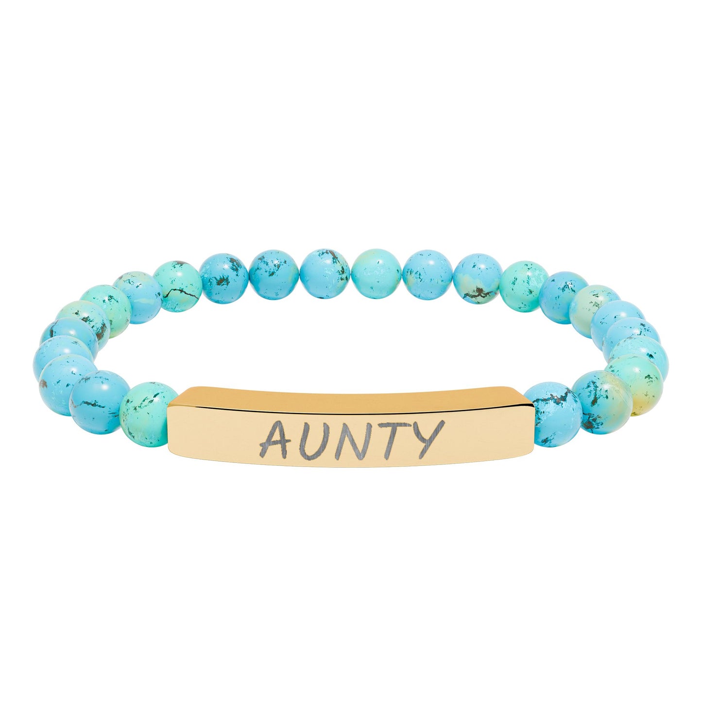 Engraved 'Aunty' Natural Stone Stretch Bar Bracelet