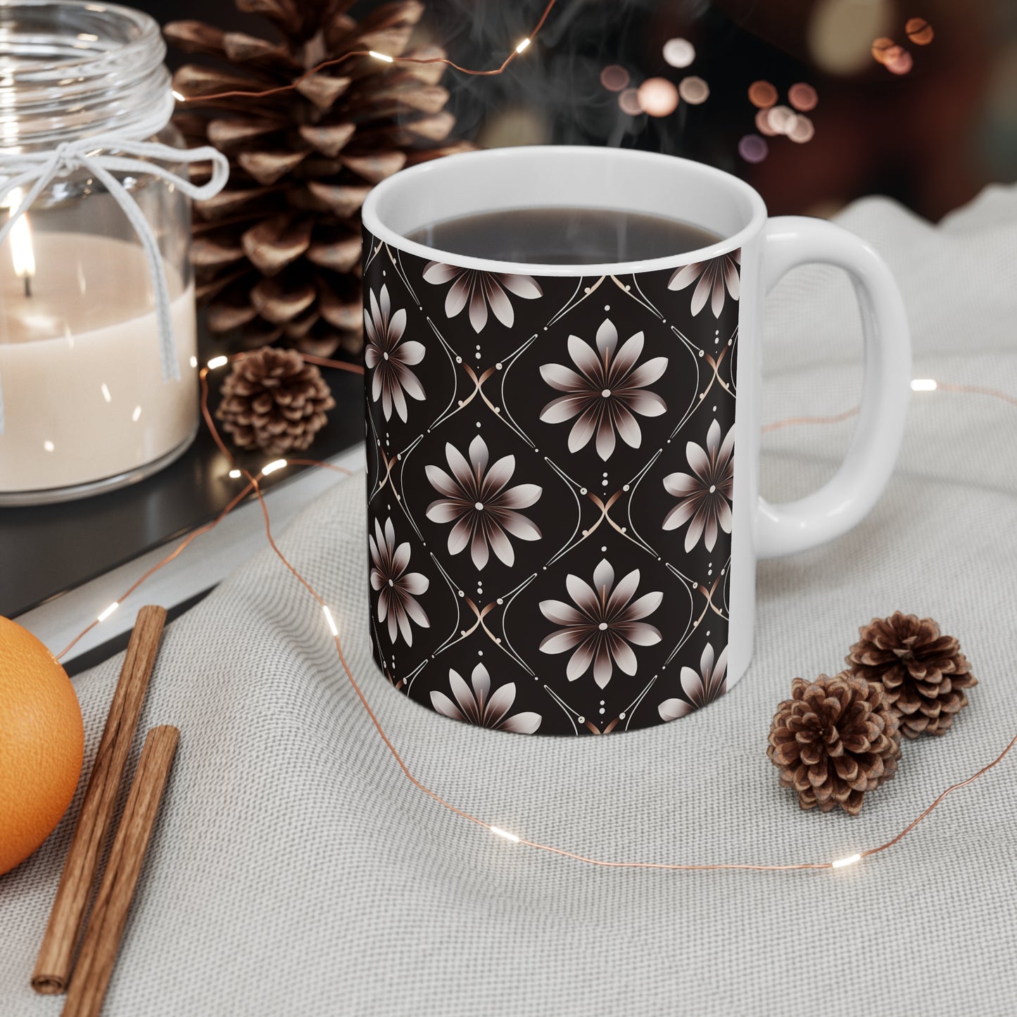 Carson's Chocolate Floral Tile Ceramic Mug, Coffee Cup