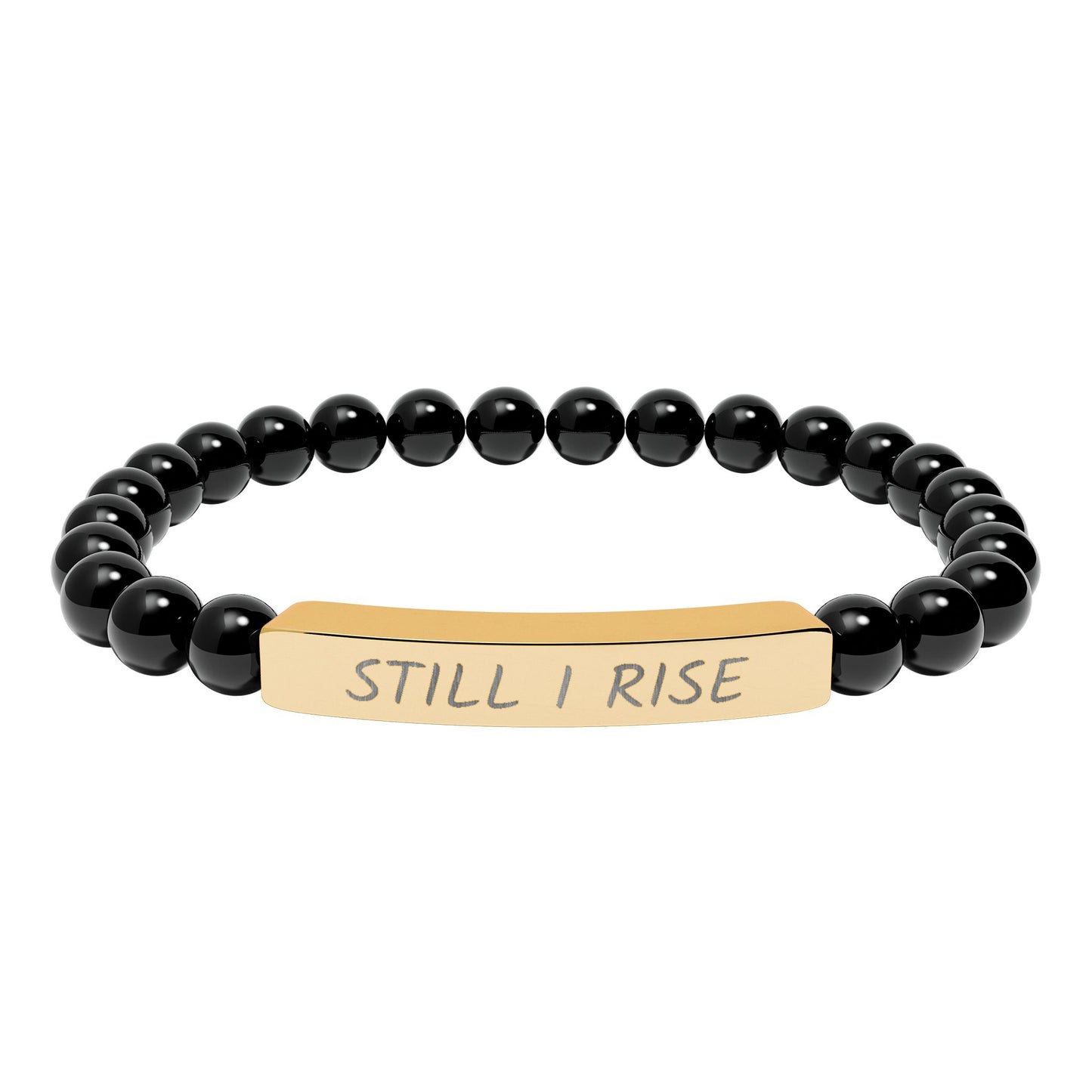 Engraved "Still I Rise" Natural Stone Stretch Bar Bracelet