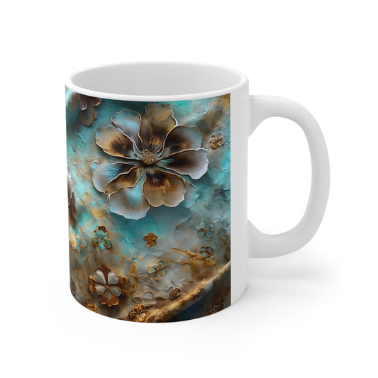 Tate's Turquoise Flower Ceramic Mug, Coffee Cup