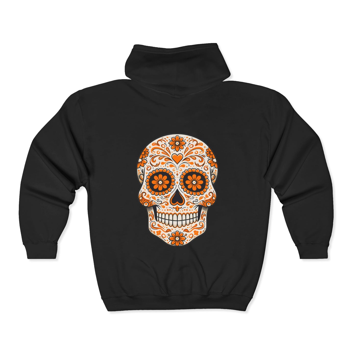 Orange Sugar Skull Full Zip Sweatshirt - Hooded