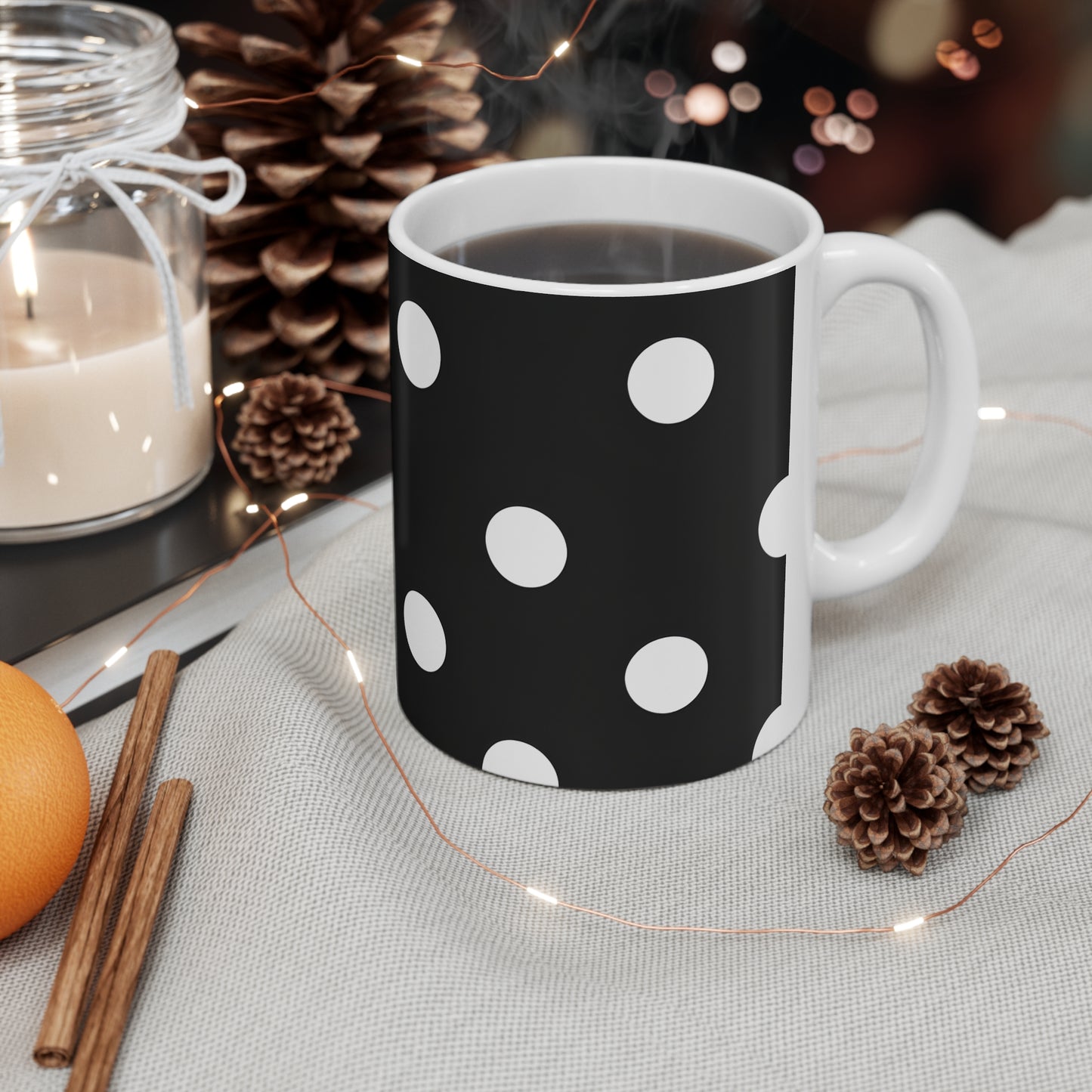 Bear's Black & White Polka Dot Ceramic Mug, Coffee Cup