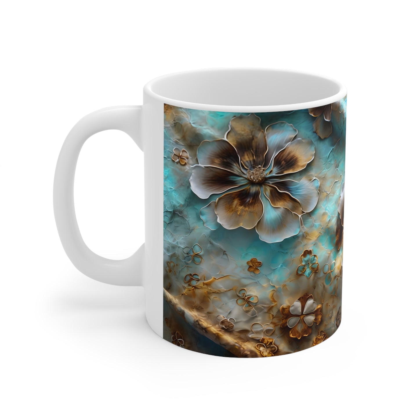 Tate's Turquoise Flower Ceramic Mug, Coffee Cup