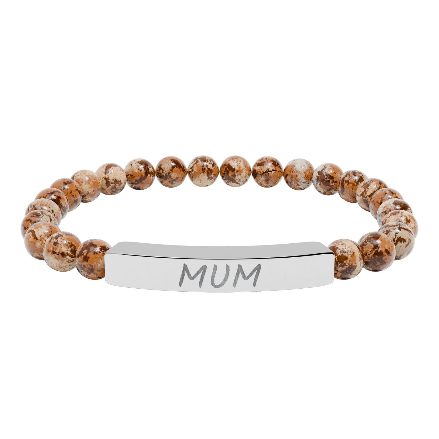Engraved "Mum" Natural Stone Stretch Bar Bracelet