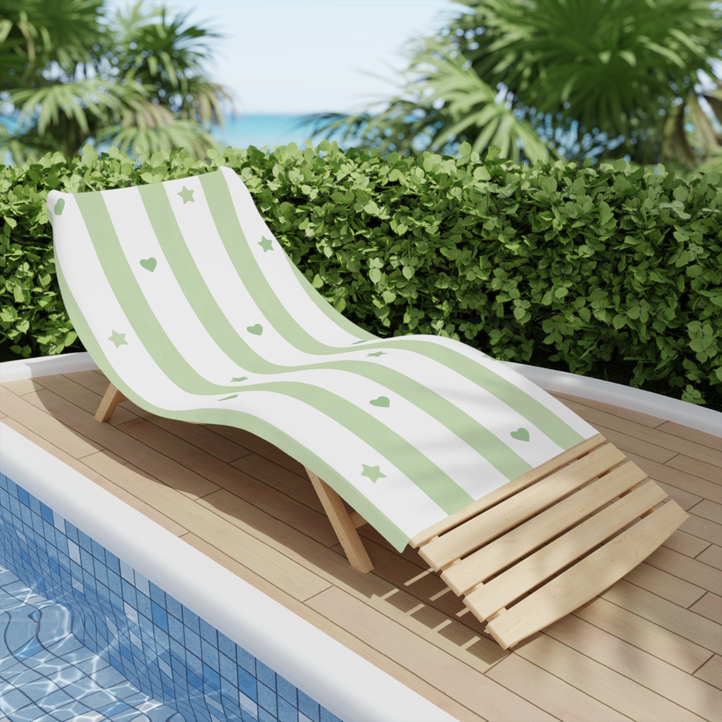 Green Stripe Hearts & Stars Beach Towel