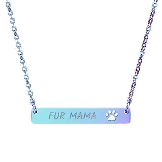 Engraved "Fur Mama" Paw Bar Necklace