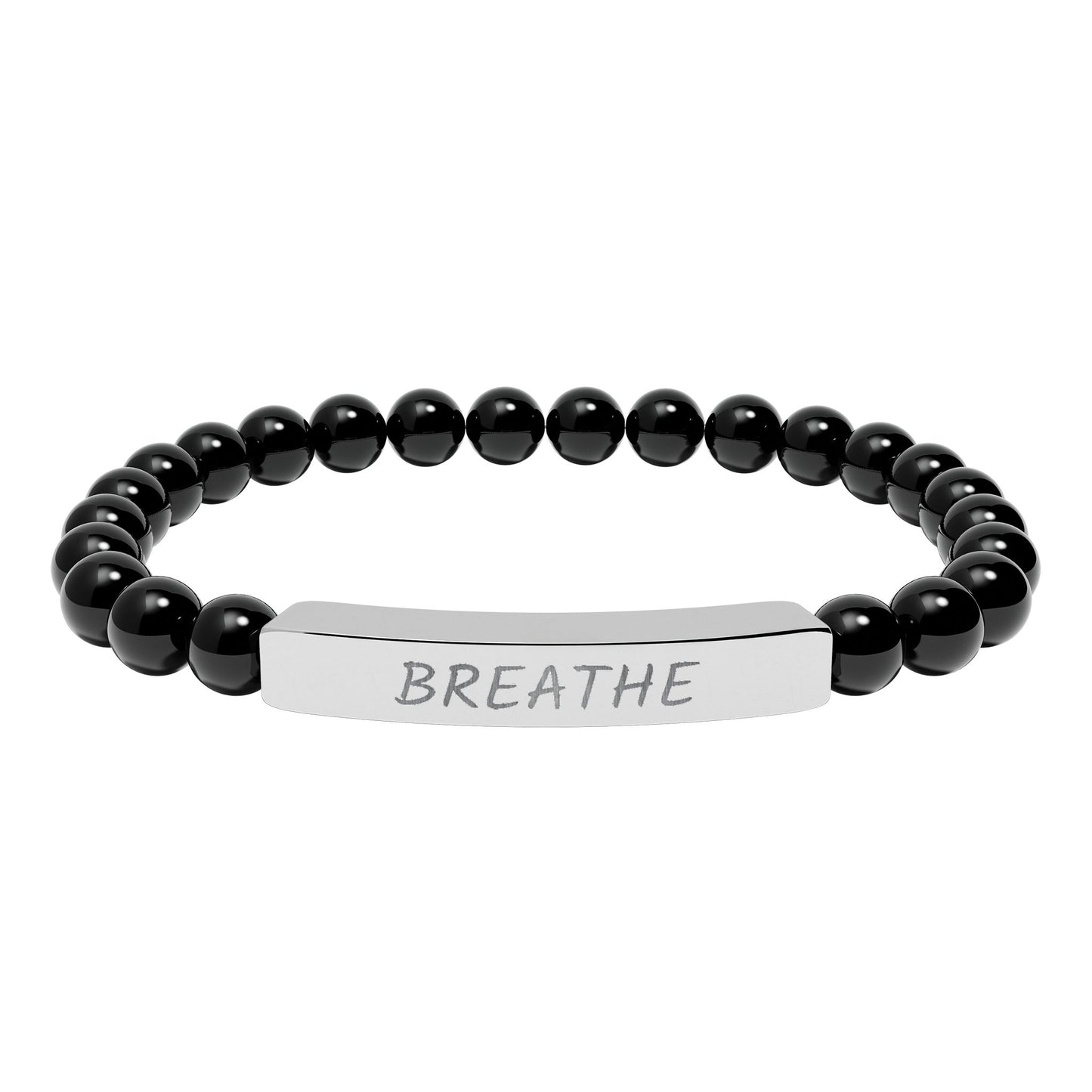 Engraved "Breathe" Natural Stone Stretch Bar Bracelet