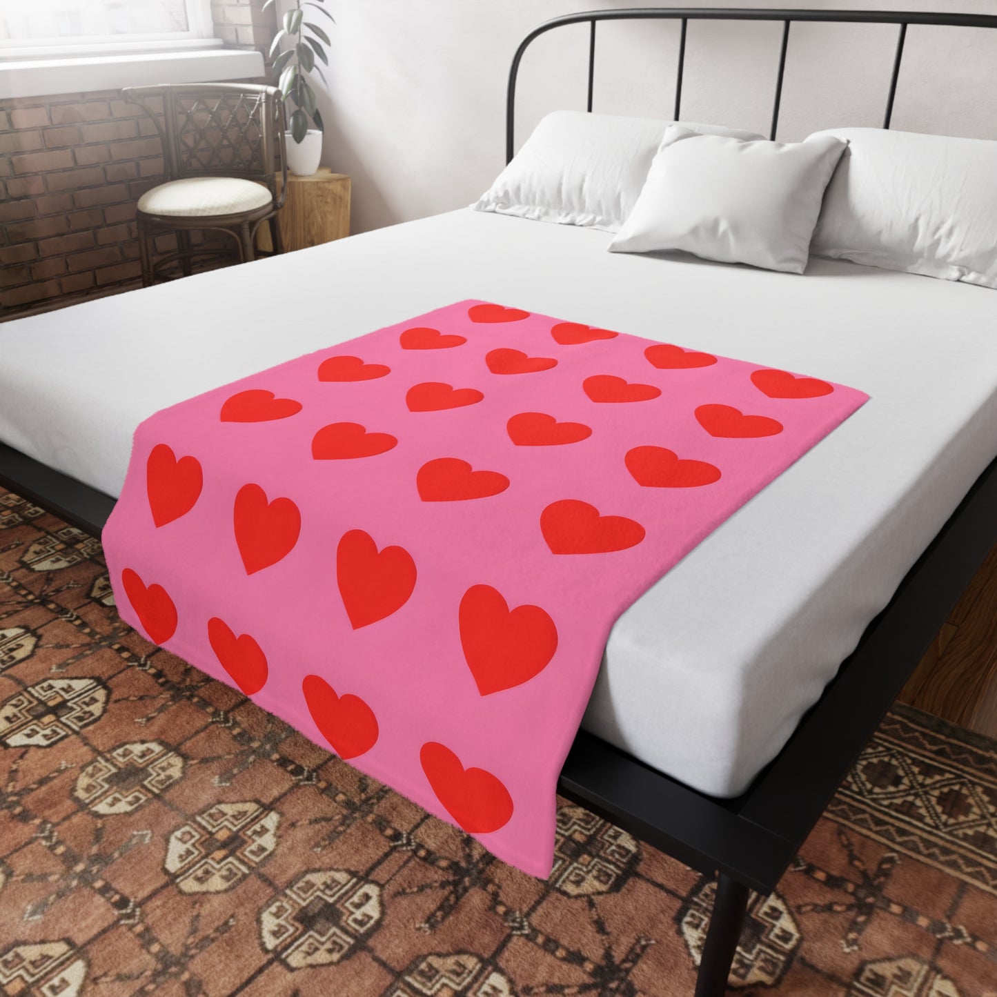 Pia's Pink & Red Heart Plush Fleece Blanket