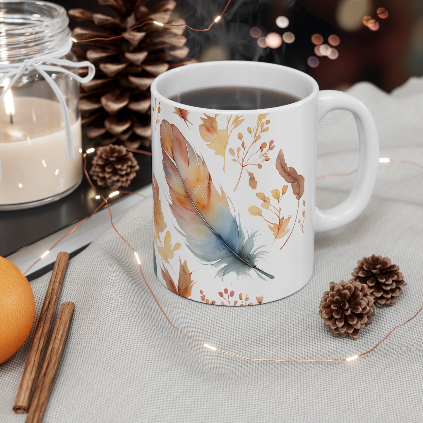 Ben's Boho Feather Ceramic Mug, Coffee Cup