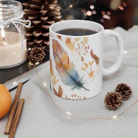 Ben's Boho Feather Ceramic Mug, Coffee Cup